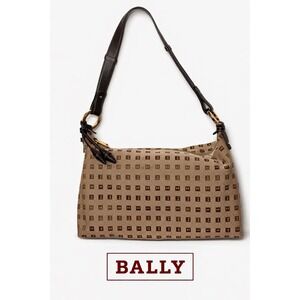 Bally Brown Jacquard Logo Canvas Leather Trim Shoulder Bag Gold Hardware